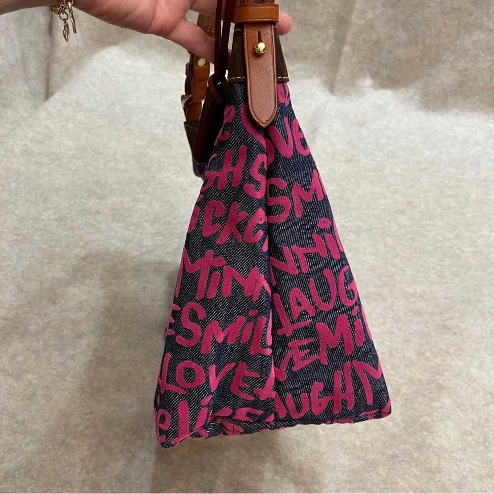 Dooney & Bourke Disney Parks Denim Pink Graffiti Hobo Shoulder Bag & Zip Pouch